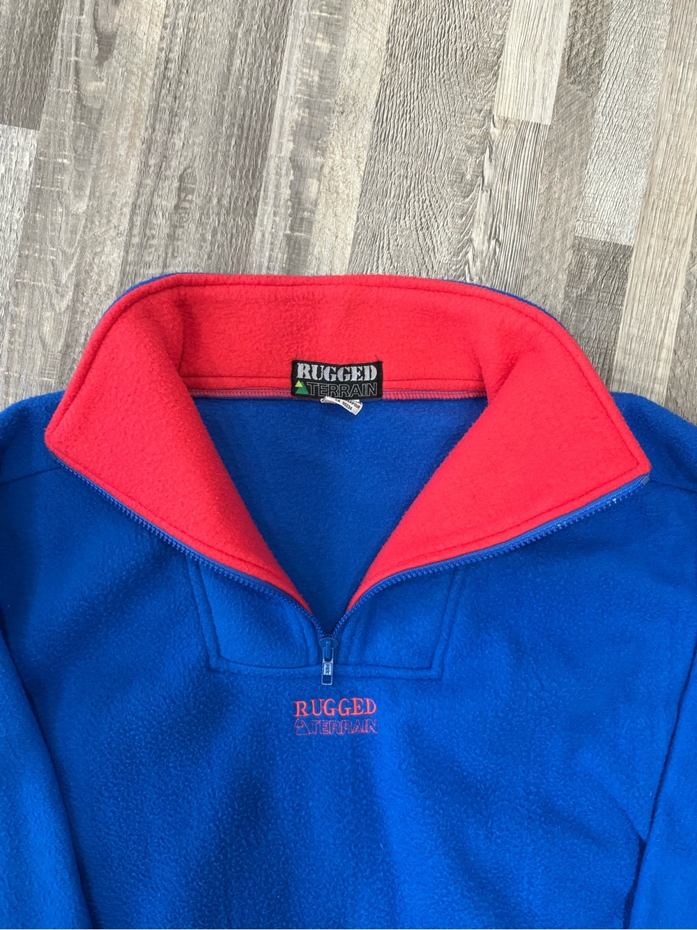 Vintage 90s Rugged Terrain Fleece Pullover Quarter Zip Blue Red L - Picture 4 of 8